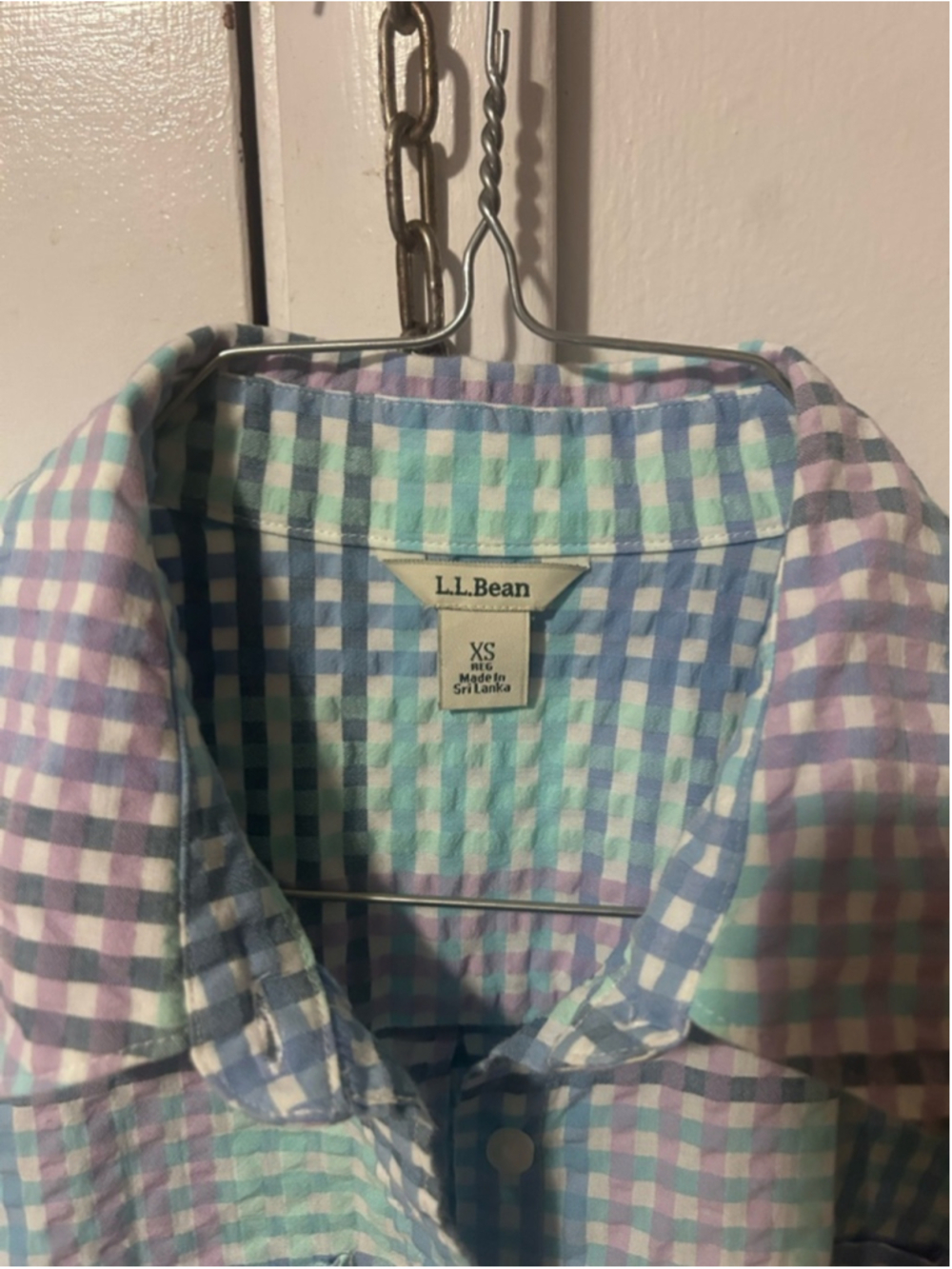 L.L. Bean Pastel Gingham Shirt in Mint, Lavender, Sky Blue #17 - Picture 3 of 5